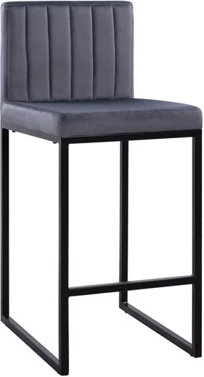 Karrige për bar Piper, kadife gri & kornizë metalike e zezë, FH8525.01, 40x49x96 cm, set prej 2 copë