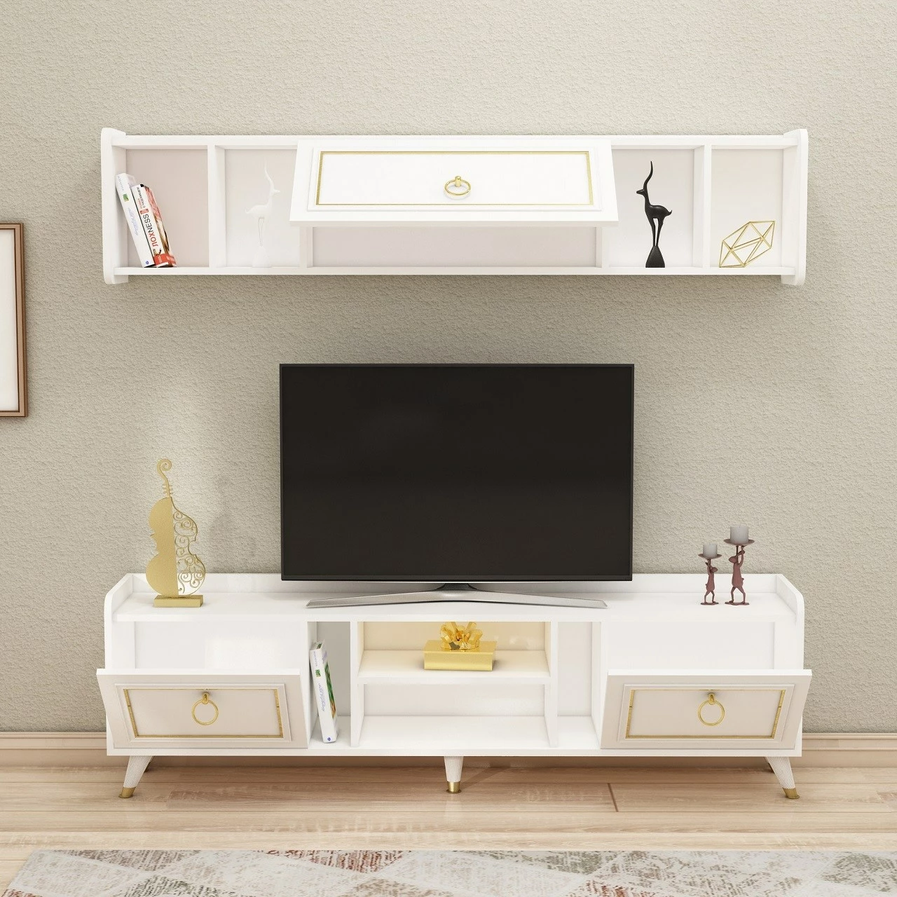 Komodë TV Hanah Home, Alya, e bardhë dhe ari