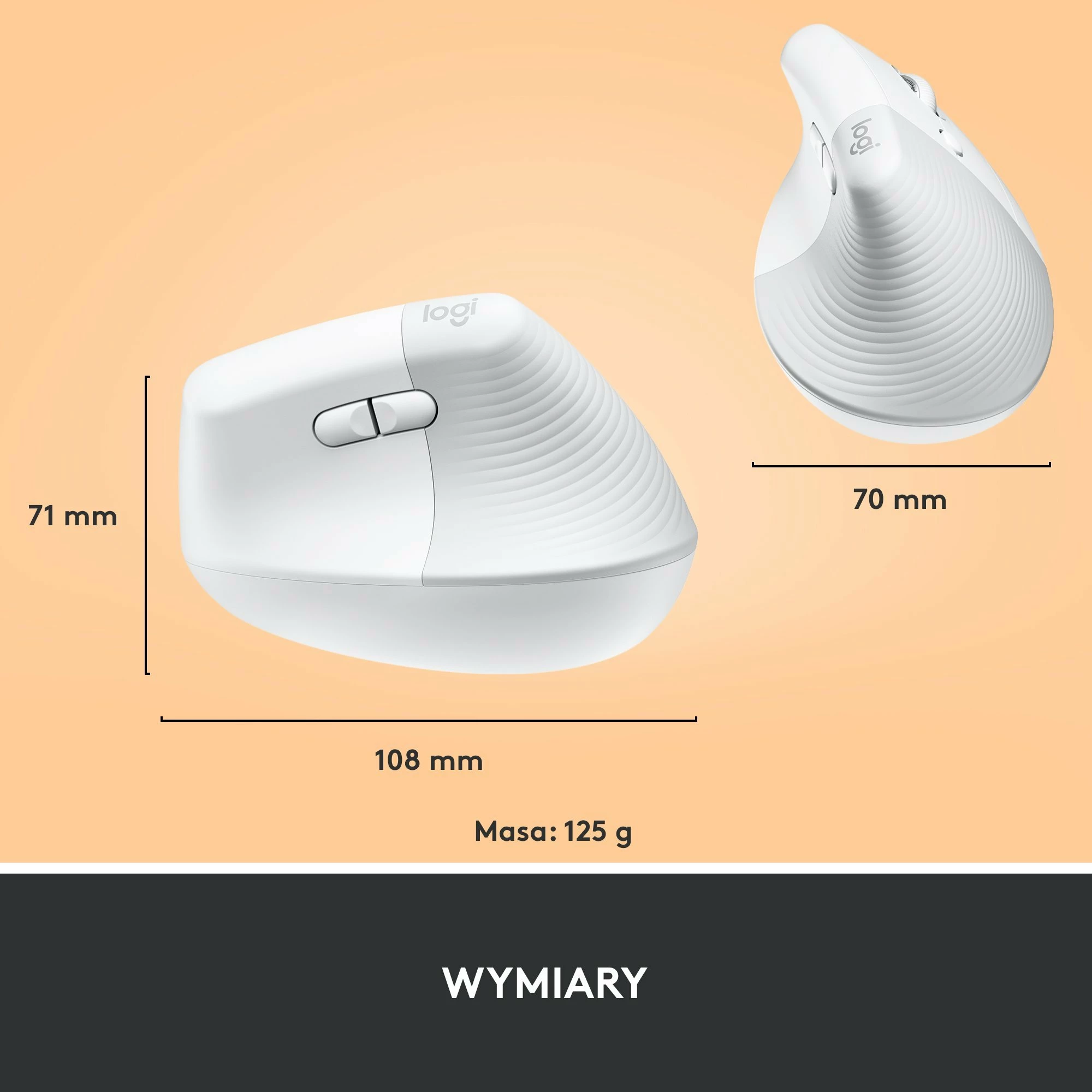 Maus vertikal wireless Logitech Lift 910-006475, 4000 DPI, Bluetooth/USB, 6 butona, për dorë të djathtë, i bardhë