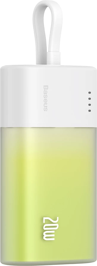 Powerbank Baseus Popsicle 5200mAh, 20W, me kabllo Lightning të integruar + kabllo USB-C në USB-C 60W, Bardhë-Gjelbër