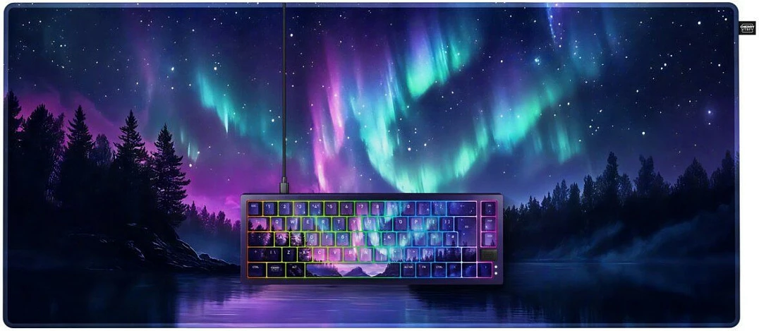 Tastierë mekanike Cherry Northern Light Bundle, USB me kabllo, 65%, QWERTZ, RGB, me mauspad, multicolor