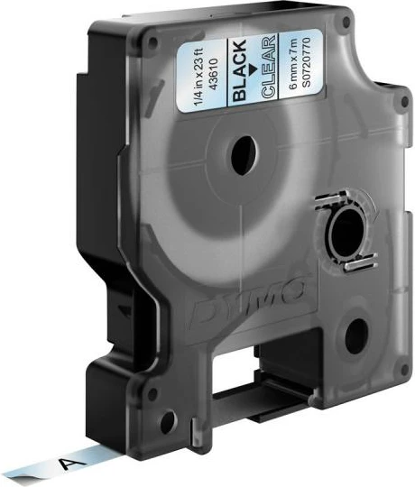 Shirit etiketime, Dymo, D1 43610 S0720770, 6mm x 7m, i zi në transparent