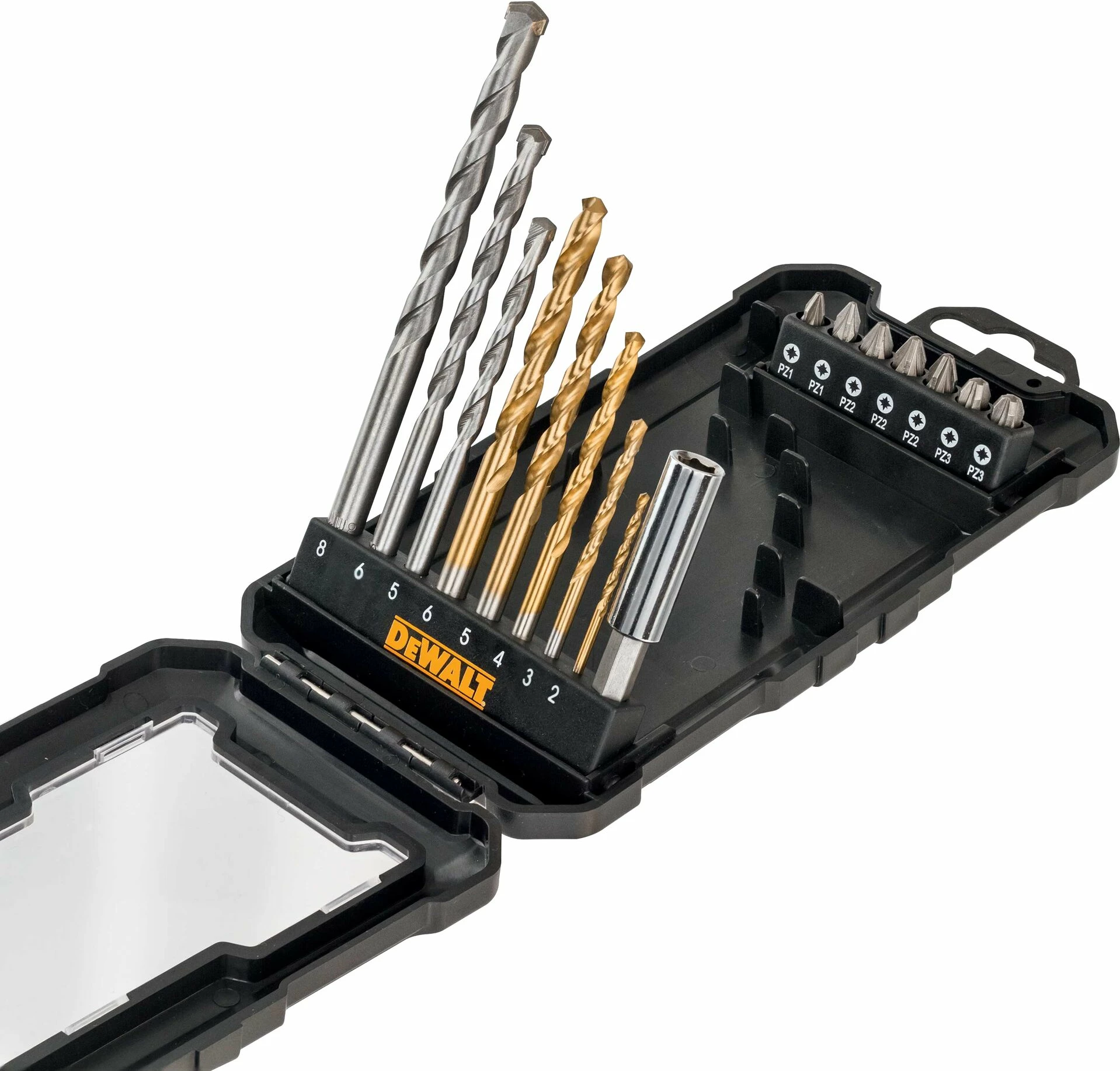 Set bitash dhe burgjish DeWalt DT71567, 16 copë, me kuti plastike, e verdhë/zezë