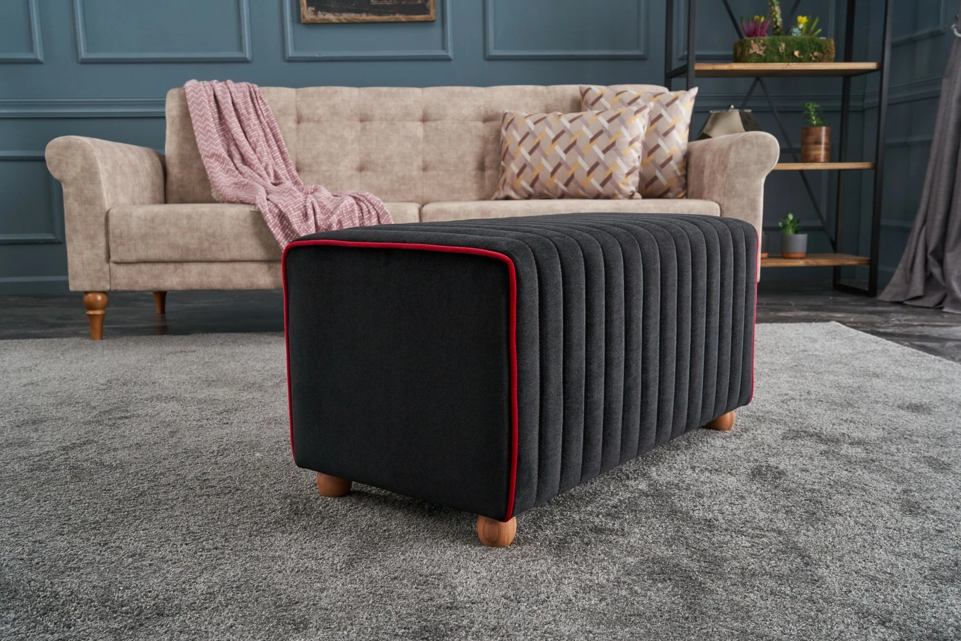 Puf modern kadife, anthracite dhe rozë, Mabel Atelier del Sofa