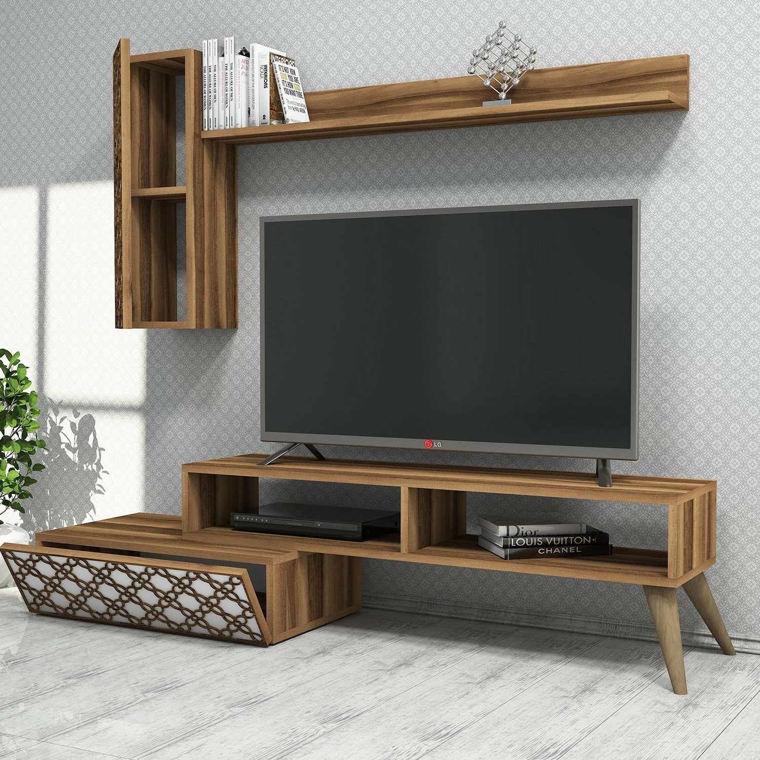 Komodë TV Hanah Home, Planet, ngjyrë arre dhe e bardhë