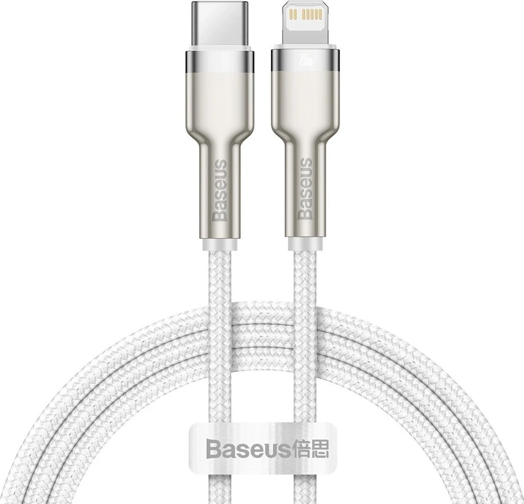 Kabllo Baseus Cafule USB-C në Lightning, Bardhë, 20W, 1m