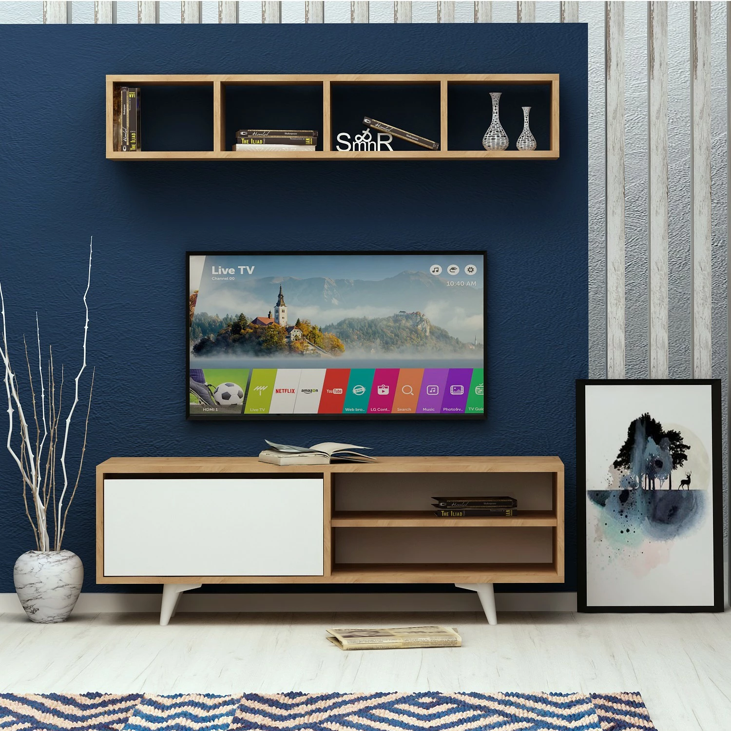 Komodë TV Hanah Home, Duku, ngjyrë lis dhe e bardhë