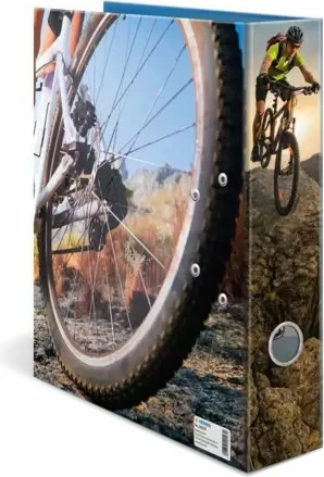 Dosje A4 HERMA, karton, motiv mountain bike, shumëngjyrëshe, 7 cm, me mekanizëm lever