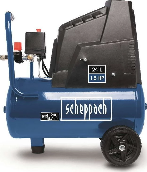 Kompresor ajri Scheppach HC30o SCH5906146901, 24L, 8 bar, 200 L/min, 1100 W, blu, me set 13 copë + zorrë spirale 5 m