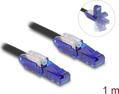 Kabllo rrjeti DeLOCK 80926, Cat6, 1m, RJ-45 me kënd 180°, e zezë/vjollcë