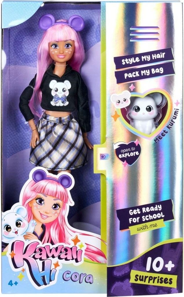 Kukull Kawaii Hi Cora me kafshë Kurumi dhe 10+ aksesorë, 26 cm
