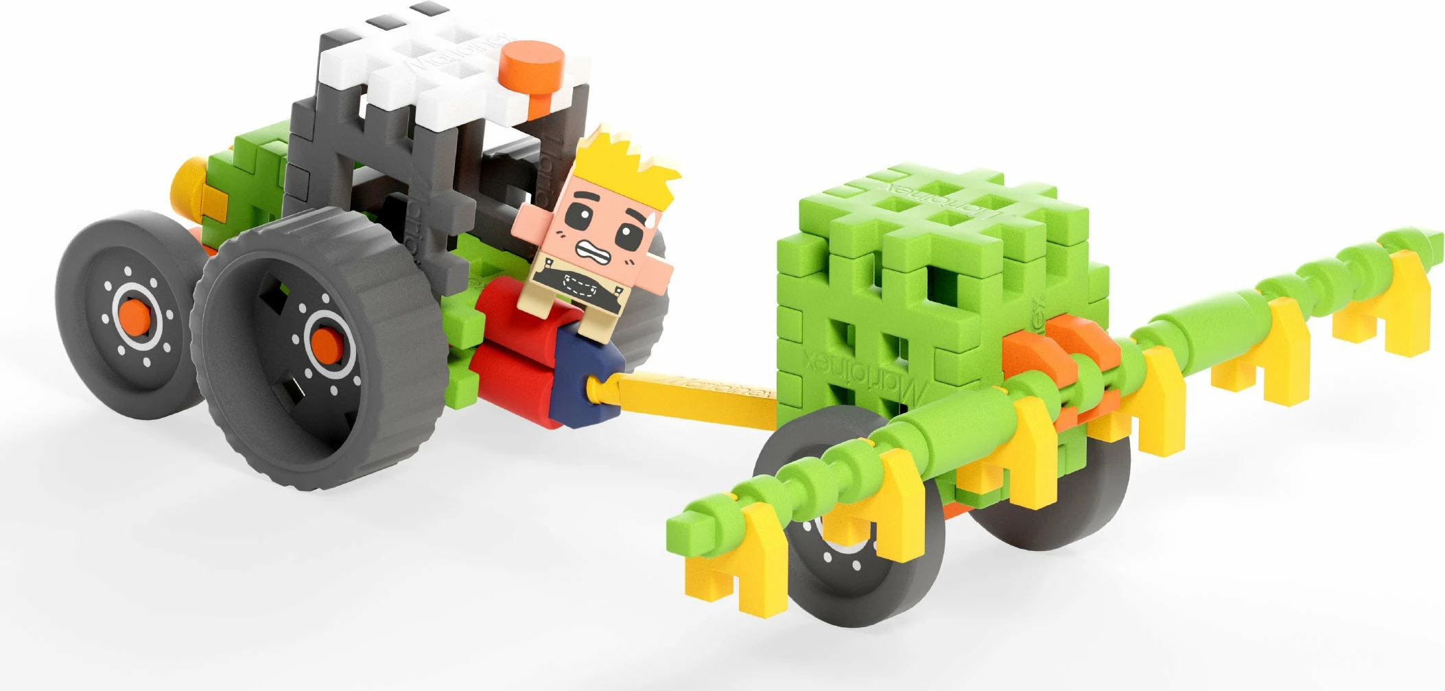 Set blloqesh ndërtimi Marioinex Mini Waffle Farmer Tractor with Sprayer, 50 elemente, 6+