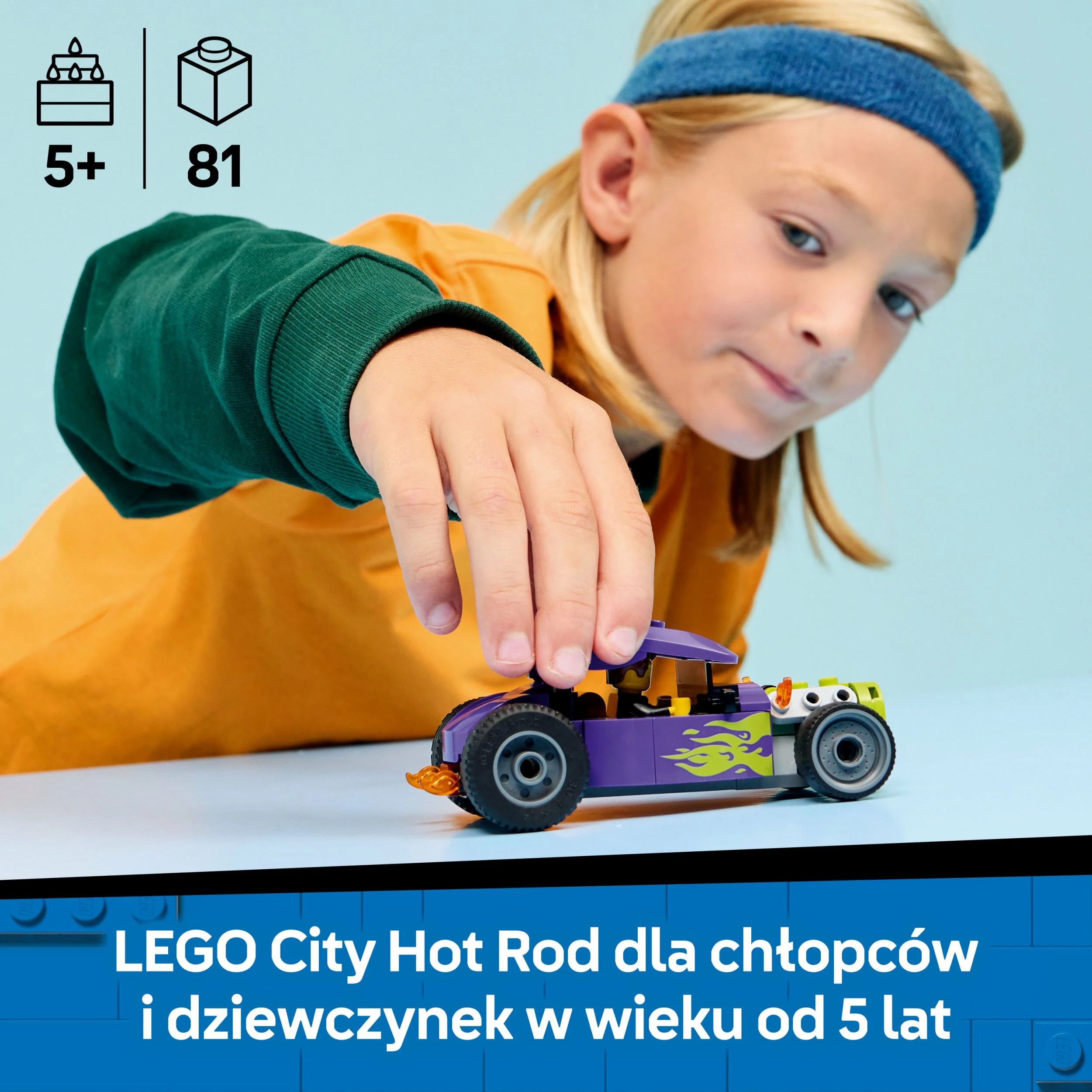 Set LEGO City Hot Rod 60485, 81 copë, 5+, vjollcë/jeshile neon