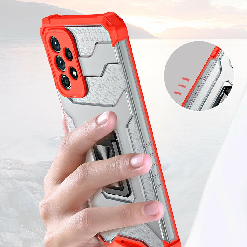 Mbështjellës Hurtel Crystal Ring Case me këmbë, për Samsung Galaxy A72 4G, Kuq