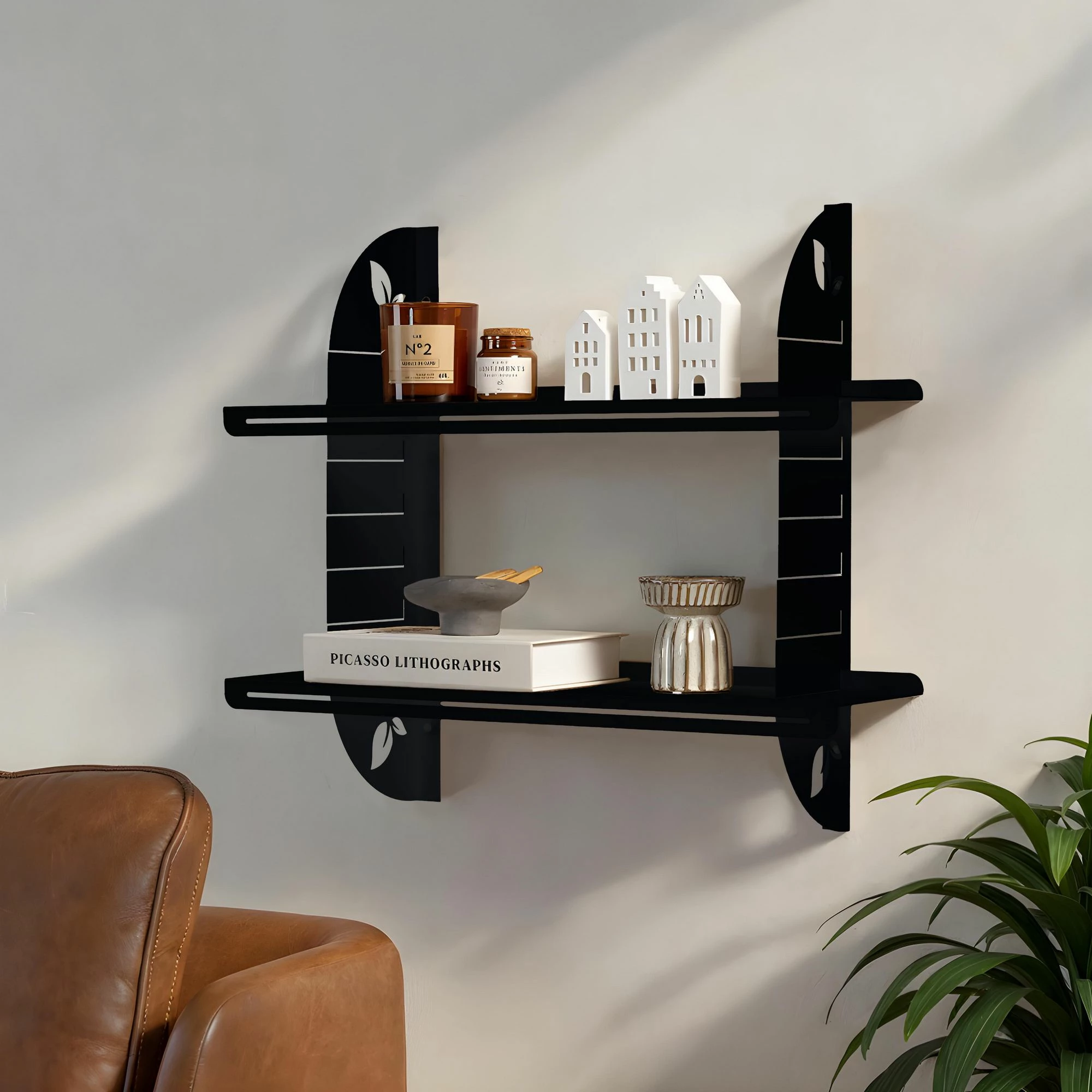 Raft dekorativ metalik për mur, ngjyrë e zezë, Skye Decor, Vlnt126Syh