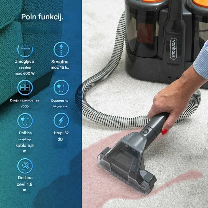 Pastrues njollash wet-dry VONHAUS 2000288, 600 W, 2 L, 15 kPa, zi/portokalli