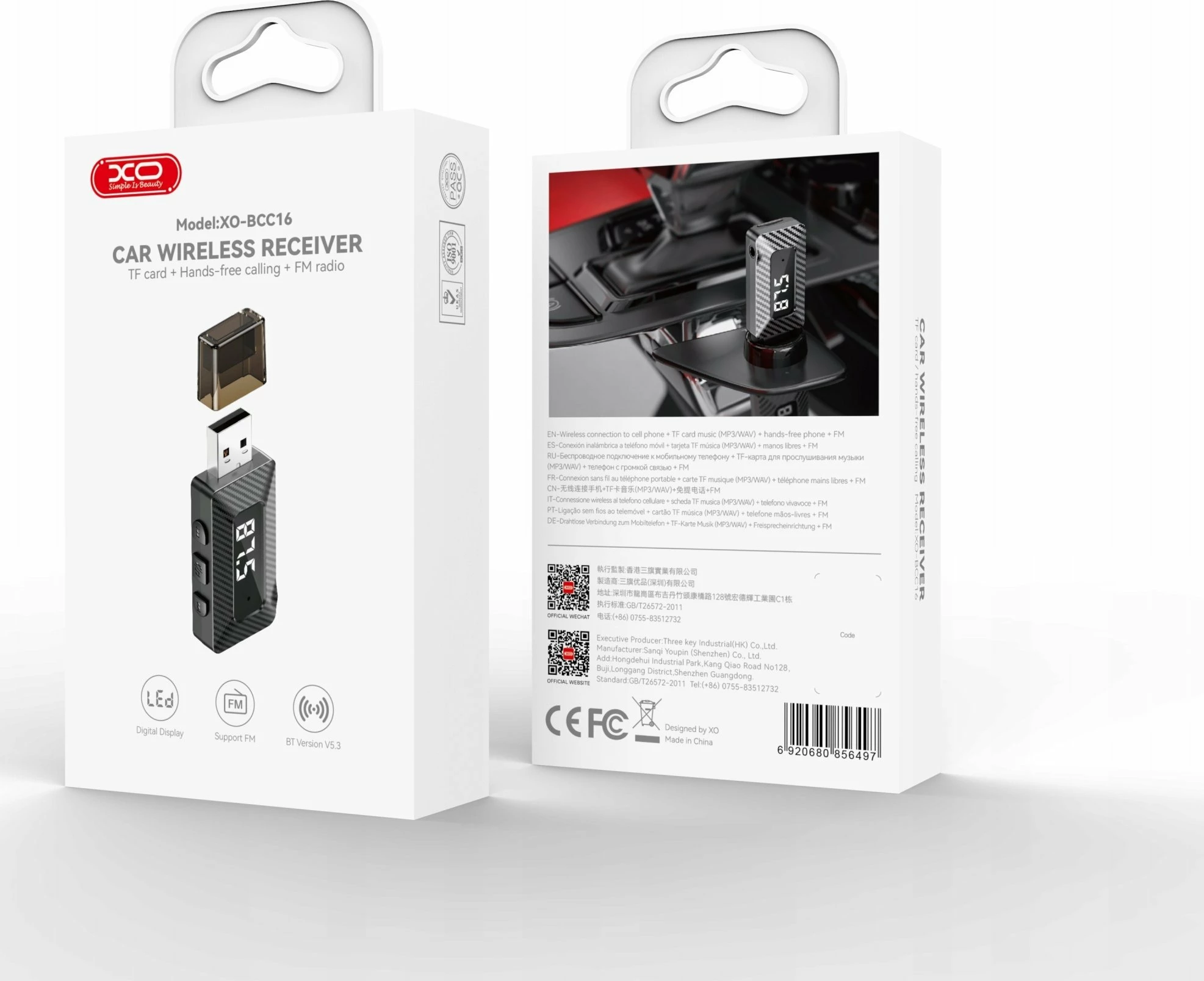 Transmetues FM Bluetooth XO BCC16, Bluetooth 5.3, USB-A, Jack 3.5 mm, TF, i zi