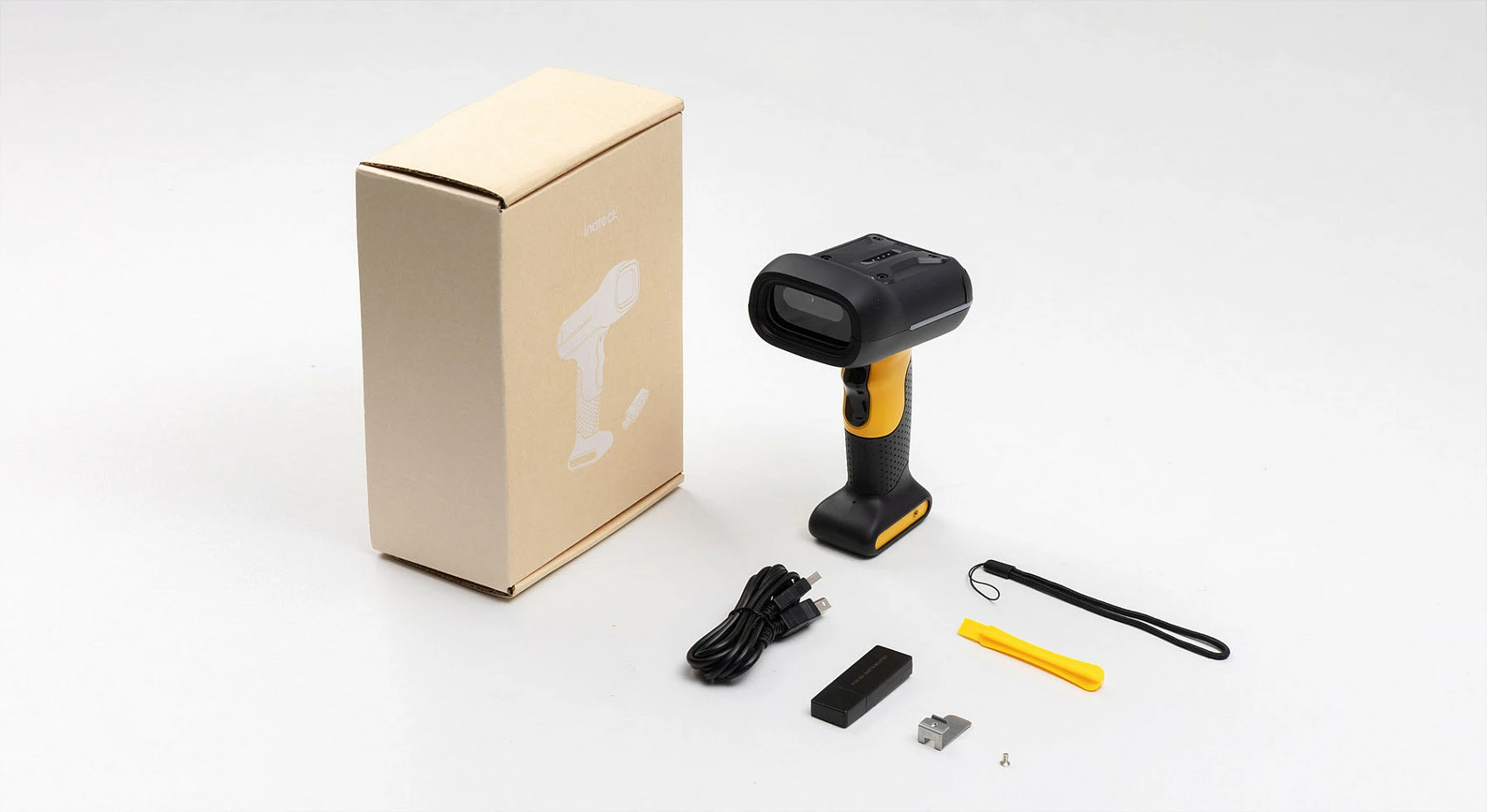 Skaner barkodi Inateck BCST-75, 2D/QR, Bluetooth/USB/2.4G, IP67, 2600mAh, zi/verdhë