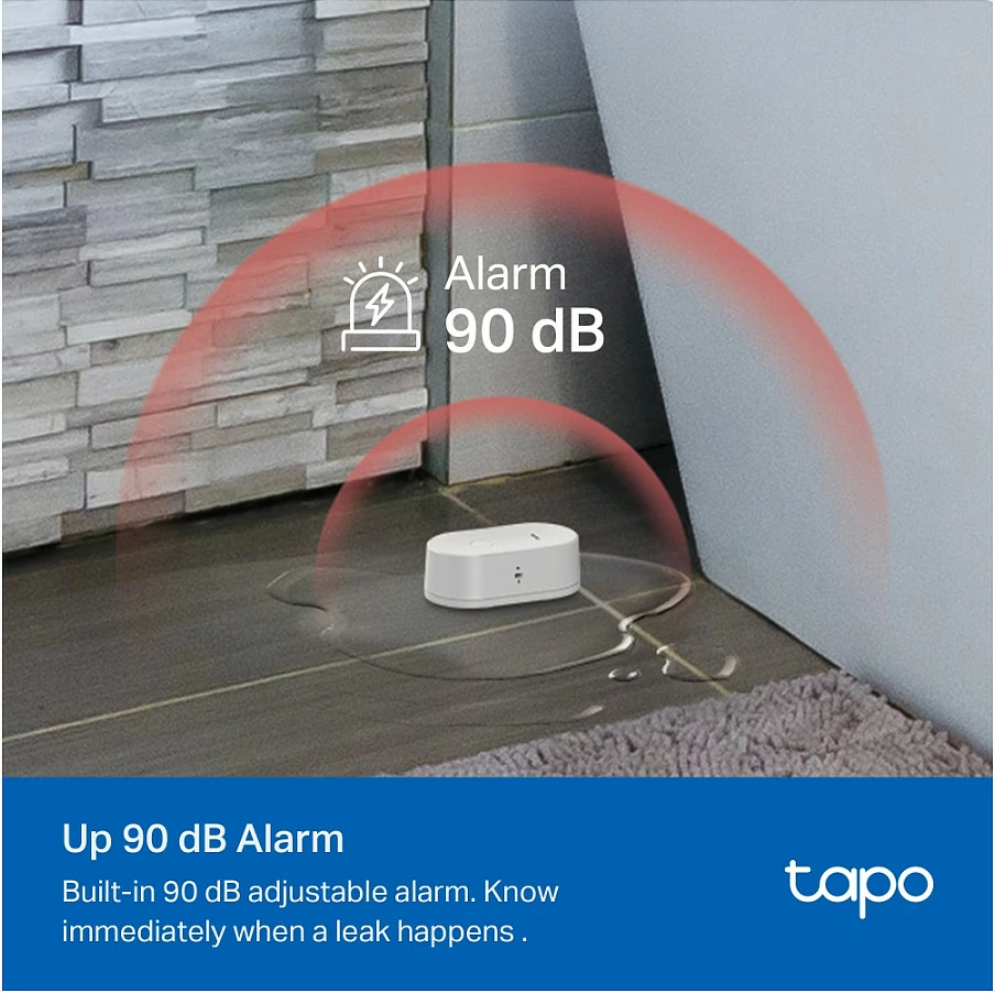 Sensor smart për rrjedhje uji TP-Link Tapo, alarm 90 dB, IP67, me bateri AAA, i bardhë