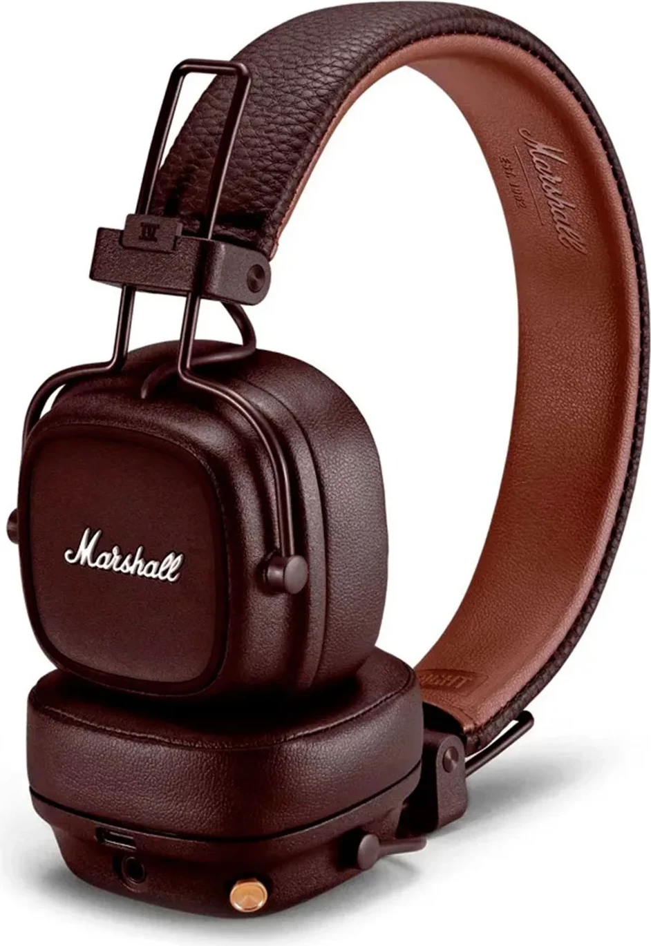 Kufje pa tela on-ear, Marshall Major V, 100+ orë bateri, Bluetooth 5.3, karikim wireless, ngjyrë kafe