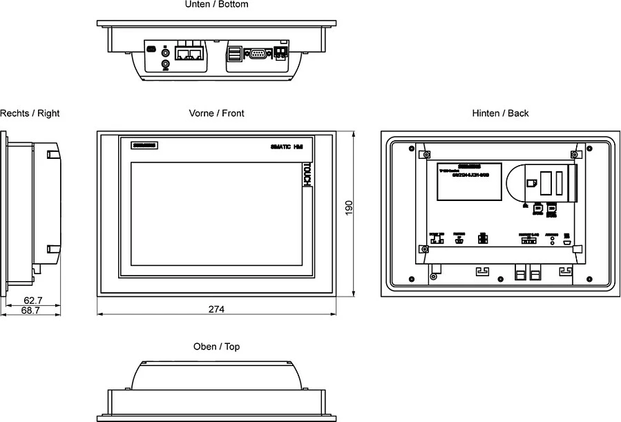 Panel HMI Siemens SIMATIC TP900 Comfort 6AV21240JC010AX0, 9" TFT, Touch Resistive, 480x800, Windows CE 6.0, IP65