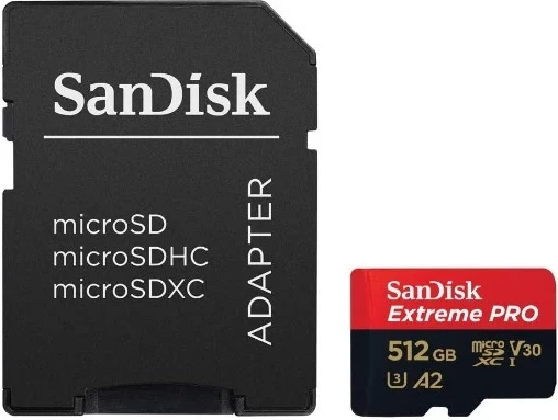 Kartë memorje microSDXC SANDISK Extreme PRO SDSQXCD-512G-GN6MA 512GB UHS-I A2 U3/V30 me adapter SD, e zezë/kuqe