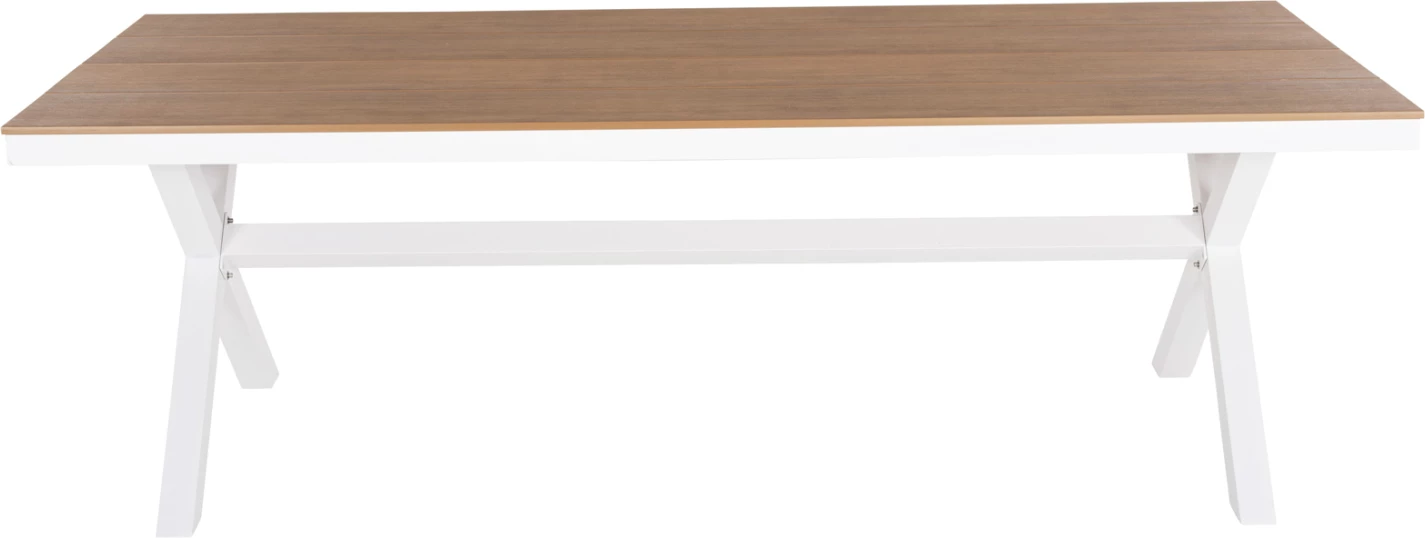 Tavolinë drejtkëndore alumini TAWNEE FH6039.02 ngjyrë bardhë-polivud ngjyrë druri natyral 219,5x89,5x73H cm