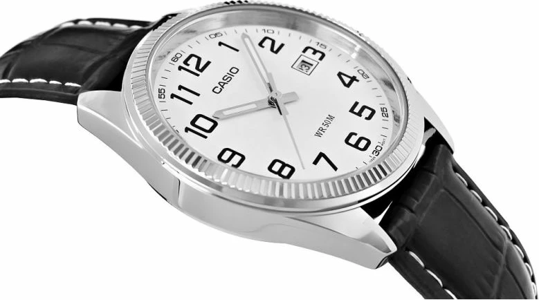 Orë dore për meshkuj Casio MTP-1302PL-7BVEF, argjend me rrip të zi