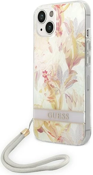 Mbështjellës Guess GUOHCP14MHFLSU për iPhone 14 Plus 6.7", Flower Strap, vjollcë