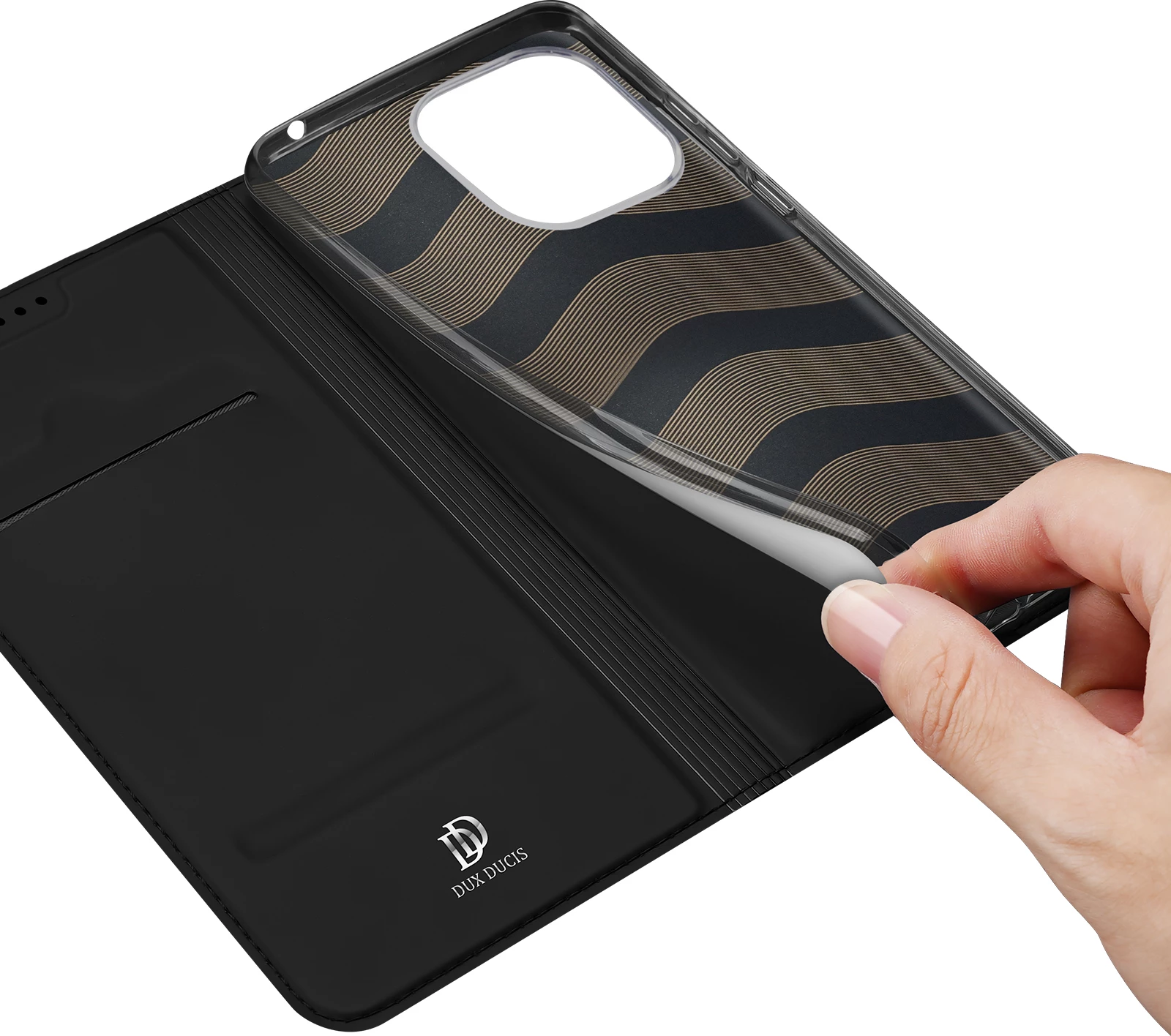 Mbështjellës Dux Ducis Skin Pro për Xiaomi Redmi 11A / Poco C55 / Redmi 12C, me kapak, xhep kartele, funksion standi, i zi