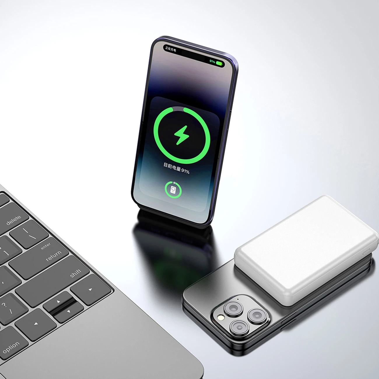 Power bank magnetik Dudao K14S 5000mAh 20W, karikim pa tela 15W, 1x USB-A/1x USB-C, bardhë