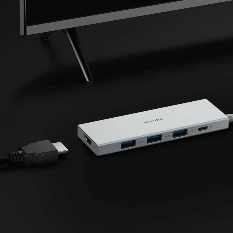 Hub USB-C Xiaomi 5-in-1 Type-C Hub, 3x USB-A 3.0 + HDMI 4K@60Hz + USB-C (karikim & data), argjendtë