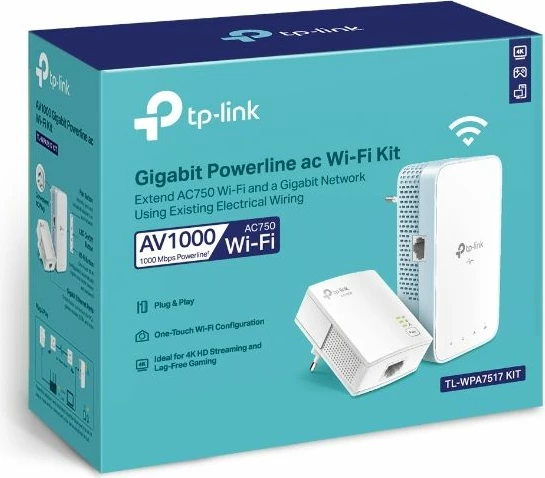 Kit adapter Powerline Wi‑Fi TP-LINK TL-WPA7517 AV1000 Gigabit AC750, i bardhë, 2 copë