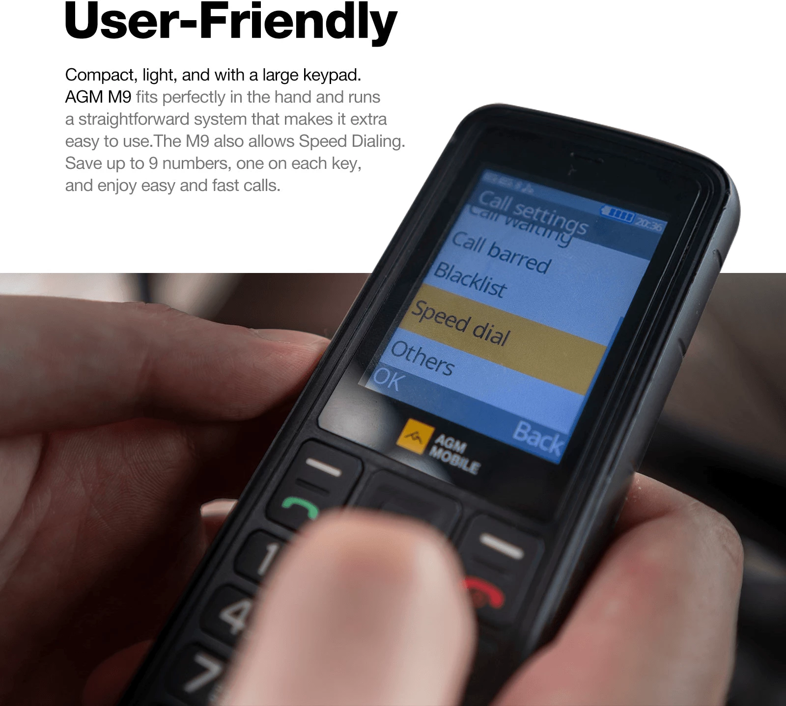 Telefon me taste AGM M9 4G, 2.4\", Dual SIM, IP68/IP69K/MIL-STD-810H, 48MB/128MB, bateri 1000mAh, i zi, paketë