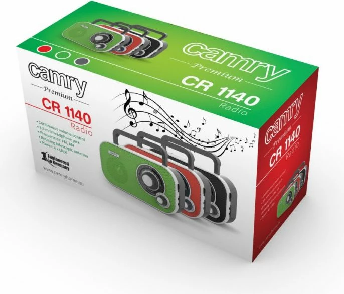 Radio portative Camry CR1140R, AM/FM, analog, mono, rrymë + bateri, e kuqe