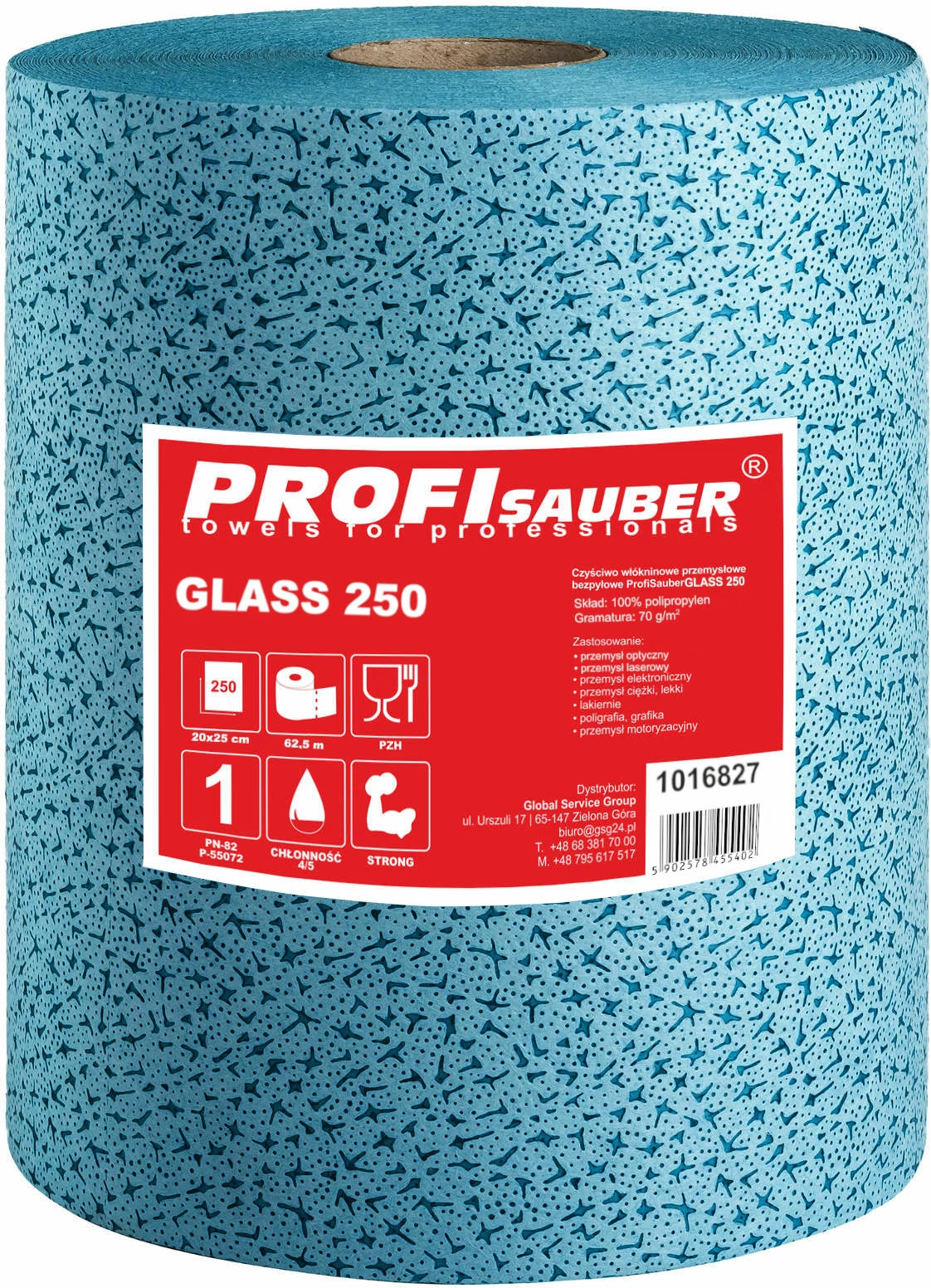 Pecetë pastruese Profi Sauber GLASS 250, 250 fletë, 20x25 cm, Blu
