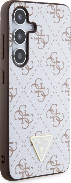 Mbështjellës Guess 4G Triangle Metal Logo për Samsung Galaxy S24, eco-lëkurë/TPU/PC, i bardhë