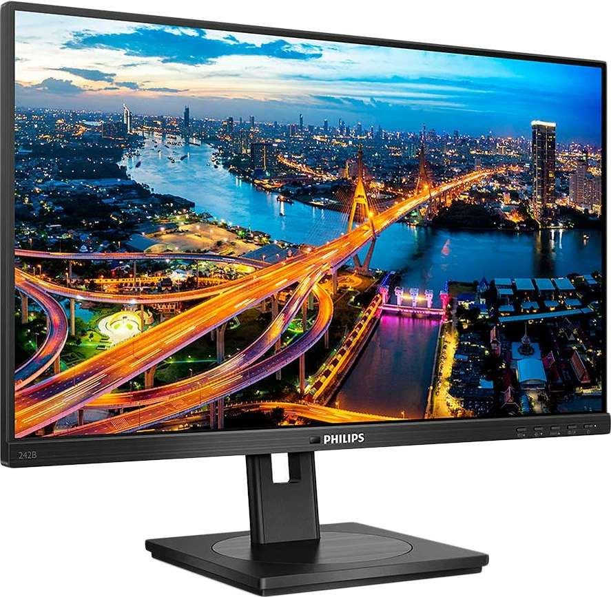 Monitor PHILIPS 242B1 23.8\" FHD IPS 75Hz 4ms Adaptive Sync me USB hub, altoparlantë, HDMI/DP/DVI/VGA, zi
