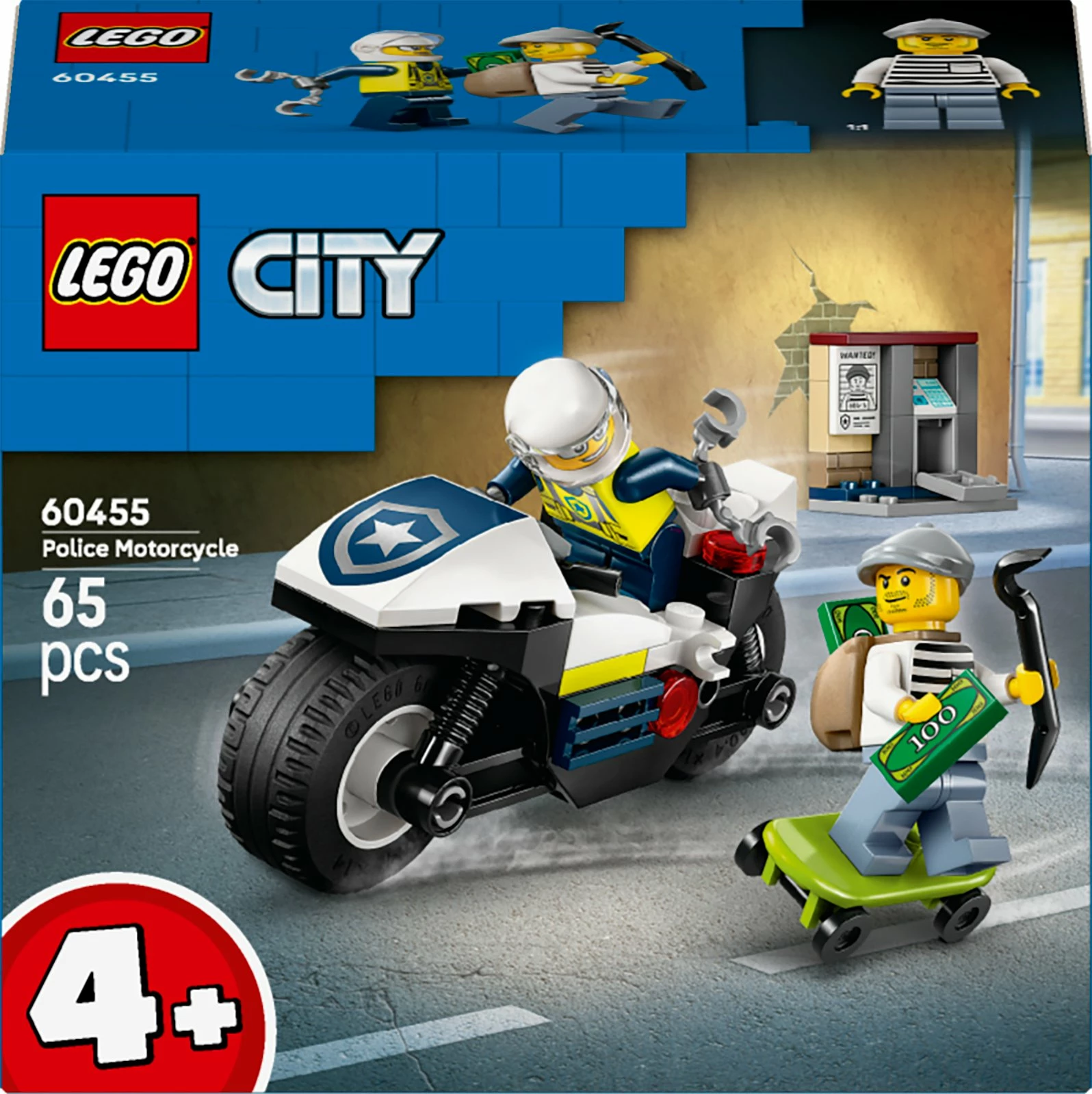 Set LEGO City Police Motorcycle Chase 60455, 65 copë, 4+ vjet