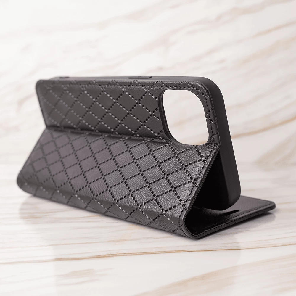 Mbështjellës ONASI Karo Flip Cover për iPhone 17 Air, me kapak magnetik, me xhepa, me stand, i zi