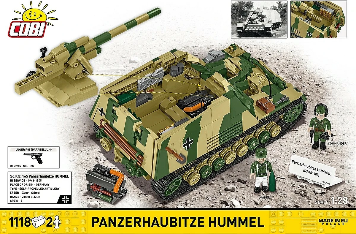 Set blloqesh ndërtimi, Cobi, Panzerhaubitze Hummel COBI-2663, 1118 pjesë, shkallë 1:28, me 2 figura