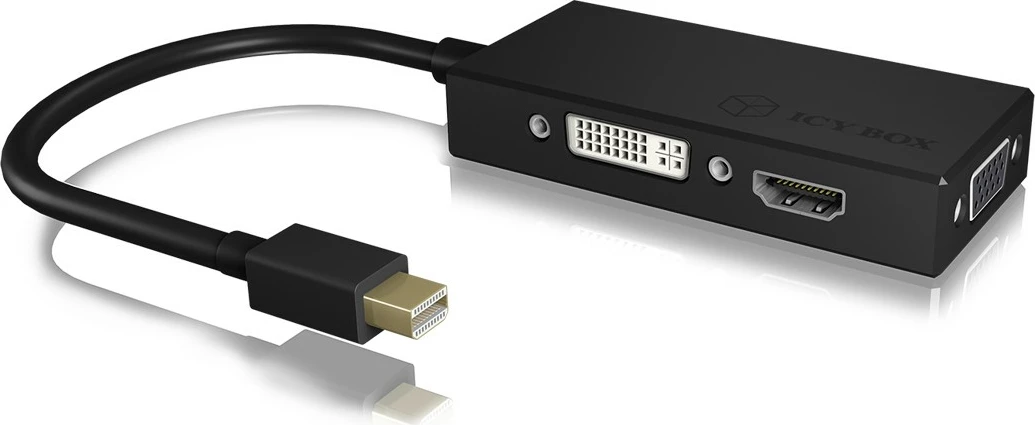 Adapter video ICY BOX IB-AC1032, Mini DisplayPort në HDMI/DVI-D/VGA, i zi