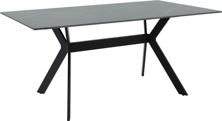 Tavolinë Olivet, gur sintetik, mermer i zi, këmbë metalike, 180x90x75cm