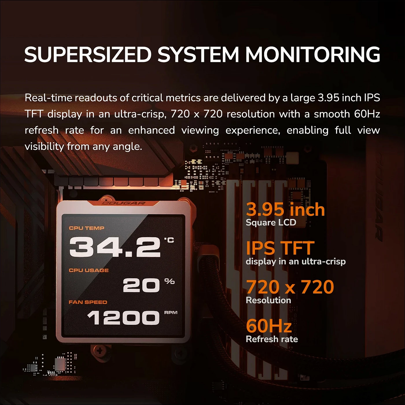 Ftohës uji për CPU Cougar Poseidon Vistek Pro 240, ARGB, ekran 3.95" IPS, 240 mm, i bardhë