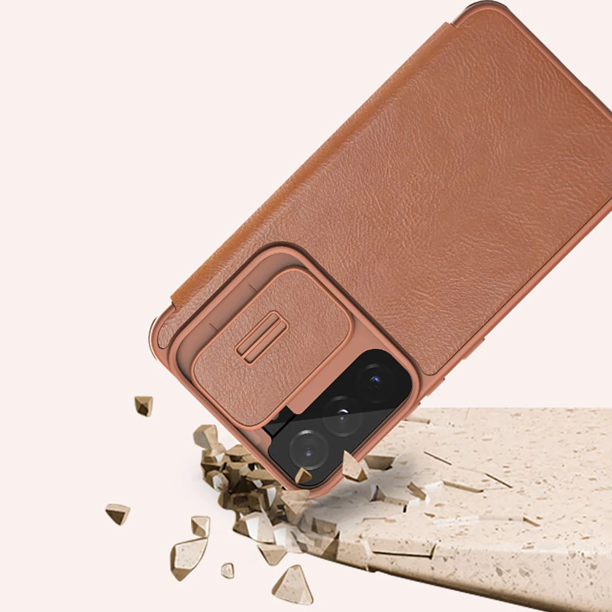 Mbështjellës Nillkin Qin Leather Pro Case për Samsung Galaxy S22+, me kapak dhe mbrojtës kamere, i zi