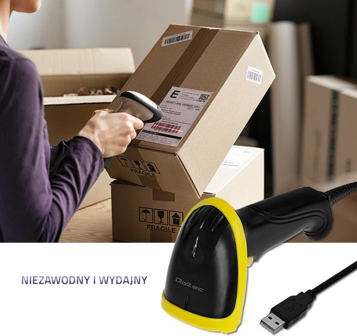 Lexues barkodesh dore Qoltec 50860, USB, i zi/verdhë