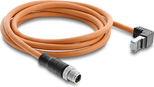 Kablë rrjeti DeLOCK M12 X-coded 8-pin në RJ45, Cat6a, 2m, IP67, portokalli