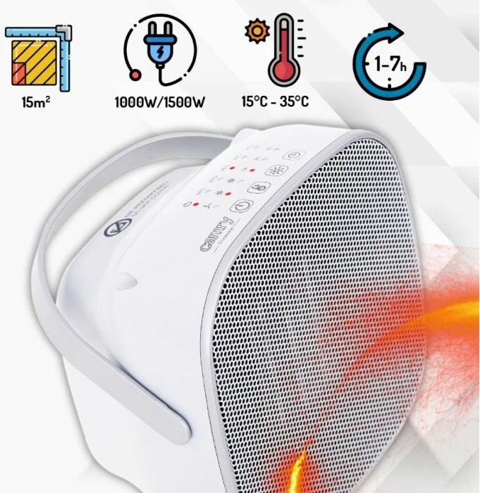 Ngrohës keramik CAMRY CR 7732 1500W me ekran LED, termostat 15-35°C, timer 1-7h, i bardhë