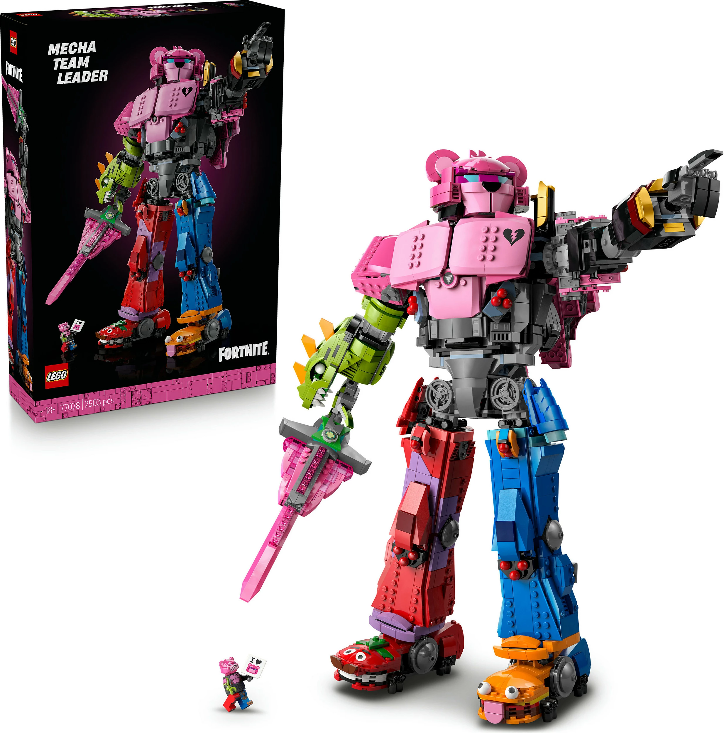 Set ndërtimi LEGO Fortnite Mecha Team Leader 77078, 2503 copë, figurë mech 45 cm, multikolor