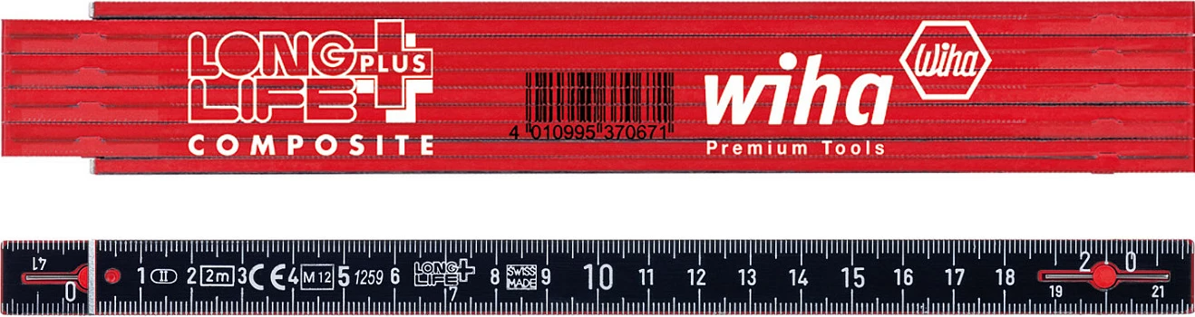 Metër palosës Wiha Longlife Plus Composite 2 m, metrik, i kuq